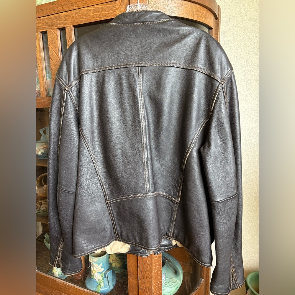 Vintage Brown Bomber Motto Leather Jacket Express Large Distressed Finish 90s. - Picture 3 of 16